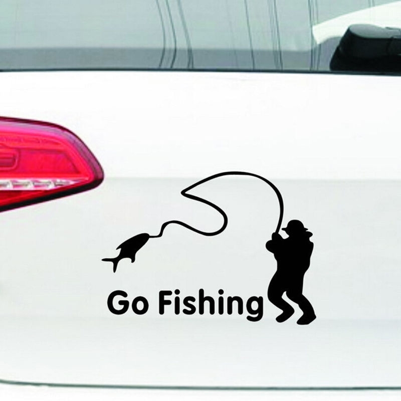 Nálepka na auto Go Fishing - Bílá